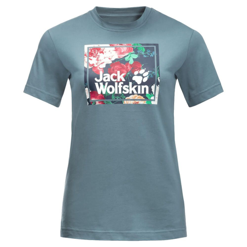 Футболка Jack Wolfskin Flower Logo женская, Teal Grey (арт. 1808341-6167) - 