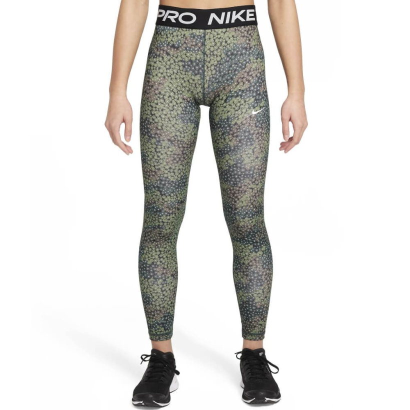 Брюки Nike Pro Dri-Fit Leggings green/ white для девочки (арт. DM8467-397) - 