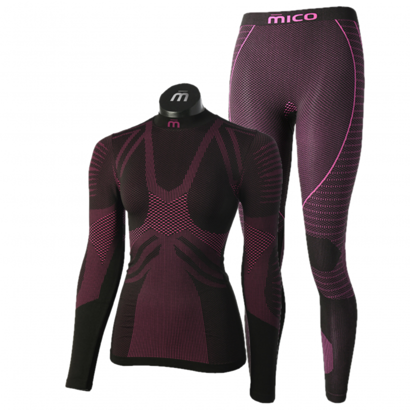 Термобелье комплект с воротом из полипропилена для циклических видов спорта Mico Extra Dry Skintech женский (арт. IN01437 CM01438) - 573-розовый