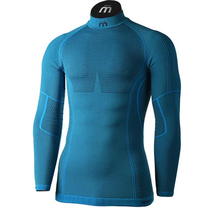 Термобелье рубашка с воротом Mico Odor Zero XT2 Skintech мужская (арт. IN01451) - 768-бирюзовый